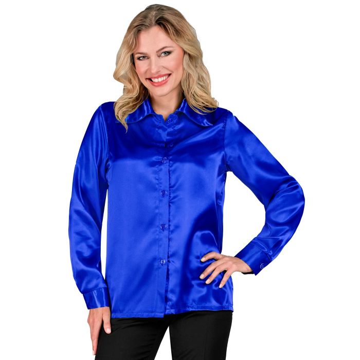 Blue Satin Disco Shirt for Ladies