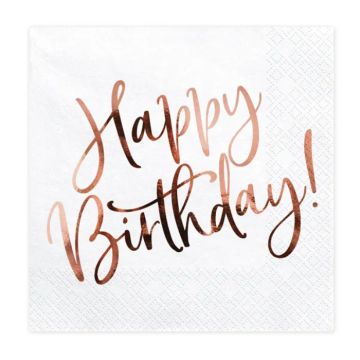 Happy birthday napkins white 20x - 33x33cm