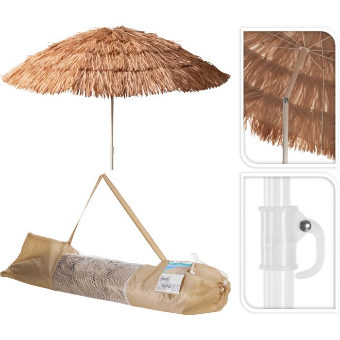 Light Brown Raffia Parasol Ø 180 cm with Tilt Function