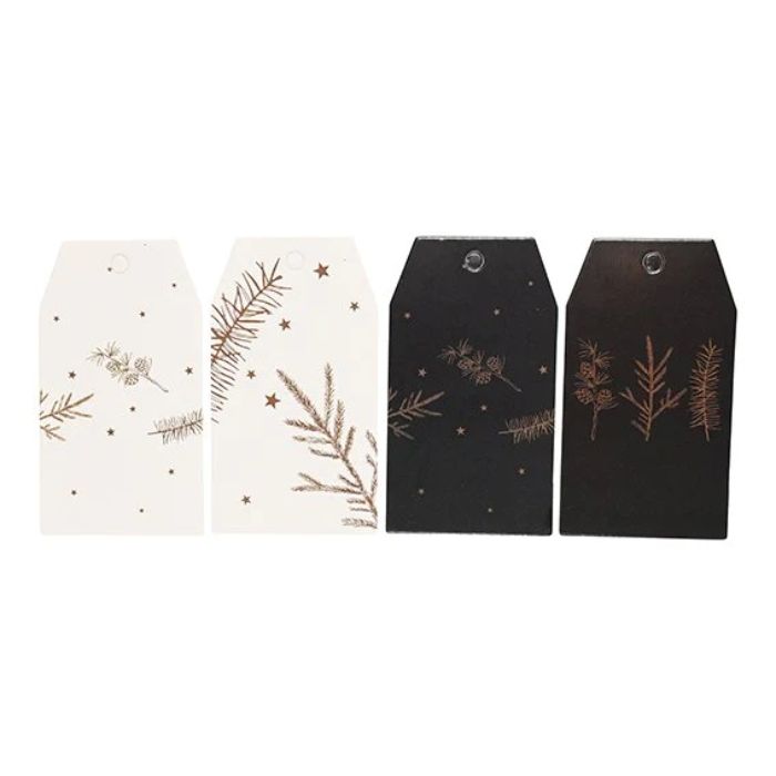 Gift tags in white and black with gold motifs evergreen 6x The Old Pharmacy