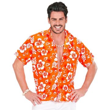 Orange Hawaii shirt with white flowers