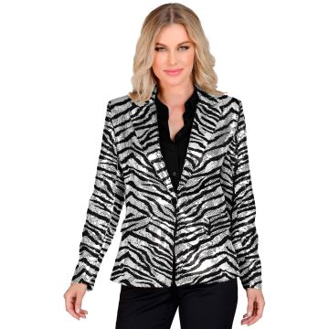 Sequin Jacket with Zebra Print in Silver