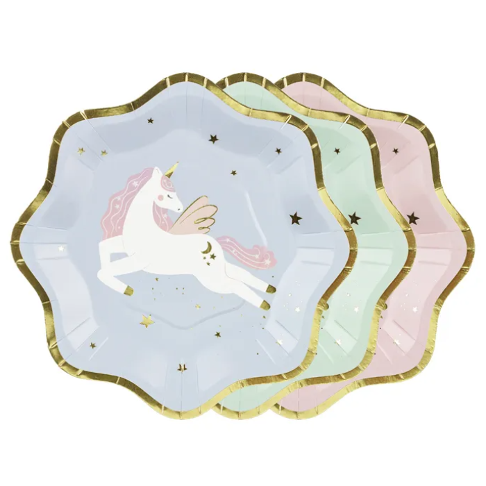 Pastel unicorn paper plates 6x - 18x18 cm