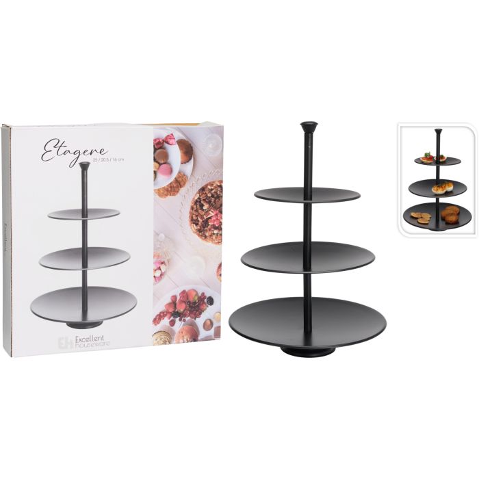 Tiered Stand in Matte Black Stainless Steel, 3 Tiers