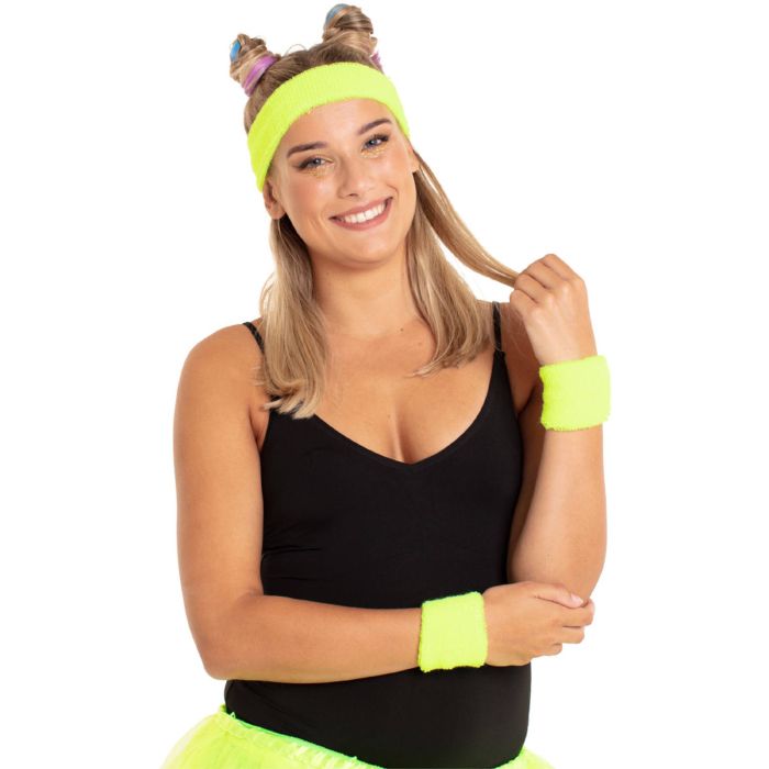 Neon Yellow Sweatband Set with 2x Wristbands and Headband