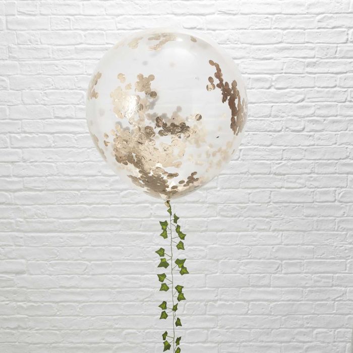 Large Balloons with Rose Gold Confetti 3x - 90 cm