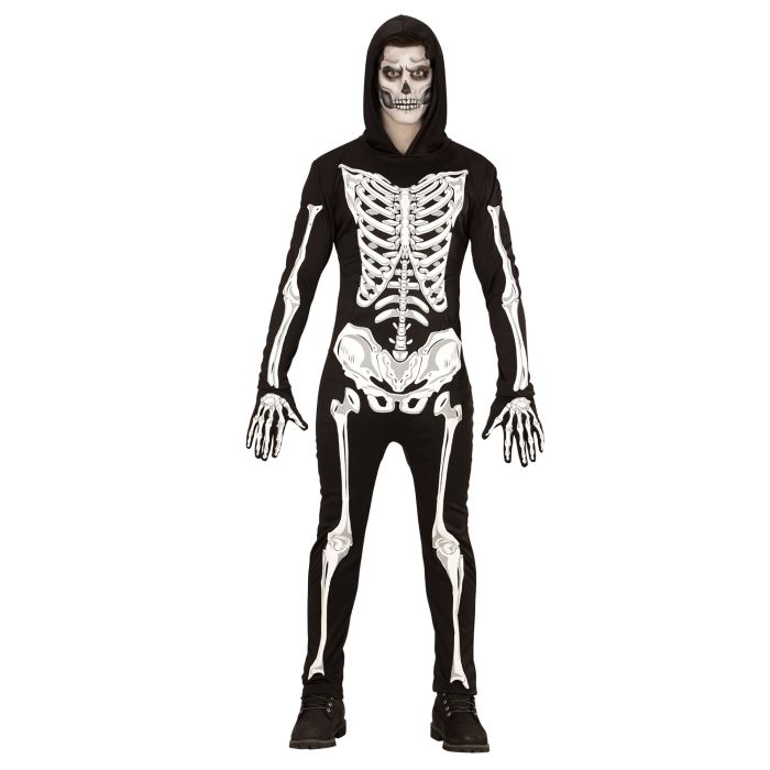 Skeleton Costume with Hood and Gloves