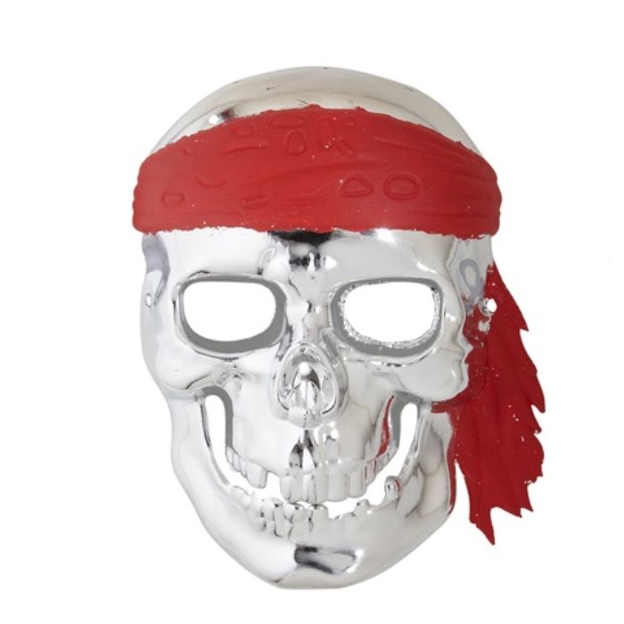 Silver pirate skeleton mask with red bandana - onesize