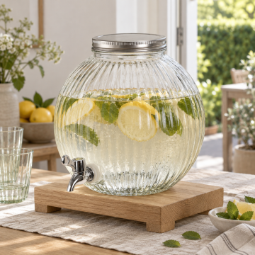 Ribbed Glass Drink Dispenser with Tap 5.5 Litres