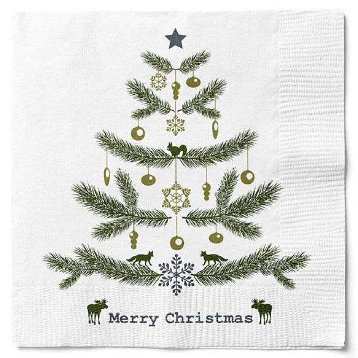 Napkins with Christmas tree merry christmas 20x Det Gamle Apotek
