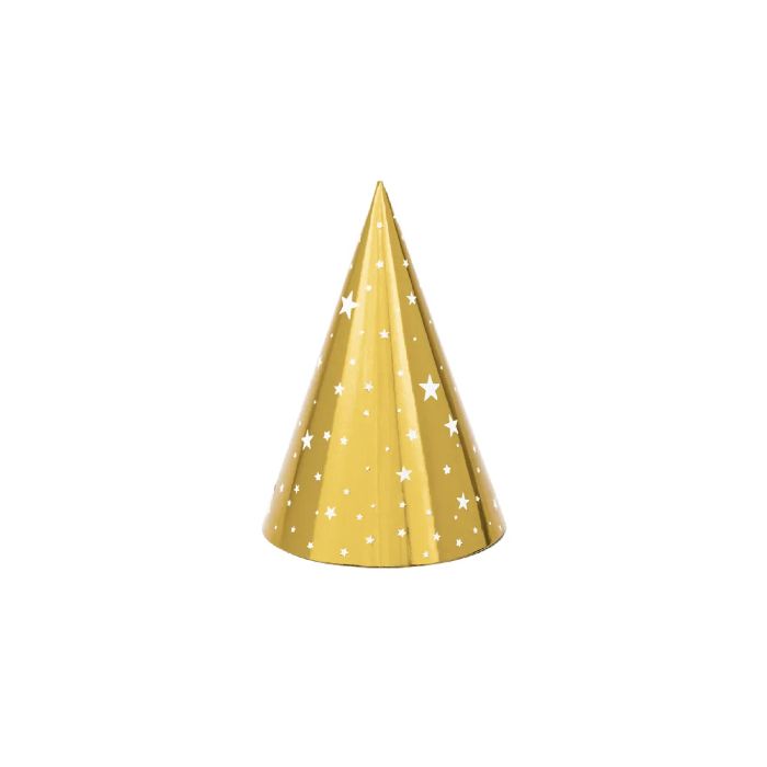 Party Hats with Stars Gold 6x - 16 x 10 cm