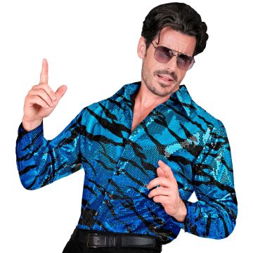 Wave Sequined Shirt for Men in Turquoise Blue
