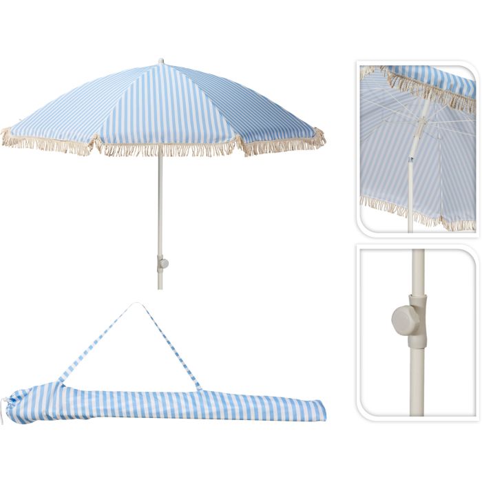 Fringe Parasol, blue and off-white striped, Ø 180 cm