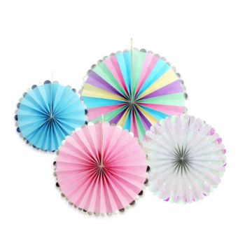 Pastel rosettes in light blue, pink, multicoloured and glitter 4x