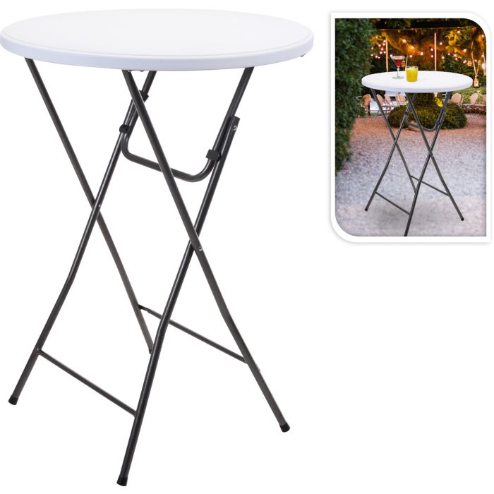 Round high table in white Ø 80 cm with black metal frame