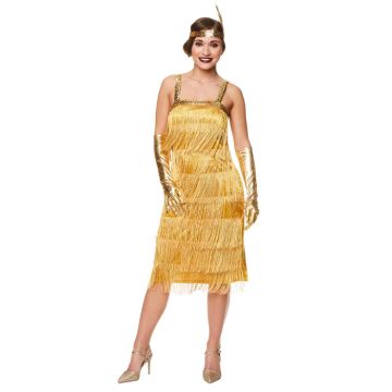 Gold flapper dress with fringes for women