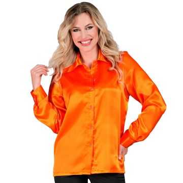 Orange Satin Disco Shirt for Ladies