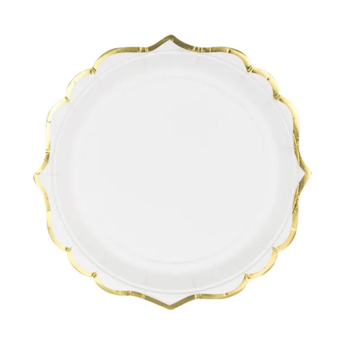 White paper plate with gold rim 6x - 18.5 cm 