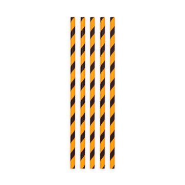 Black and orange striped Halloween paper straws 20x - 197x6 mm
