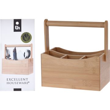 Bamboo Cutlery Holder with 4 Compartments and Rotating Handle