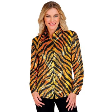 Orange Tiger Sequin Shirt for Ladies