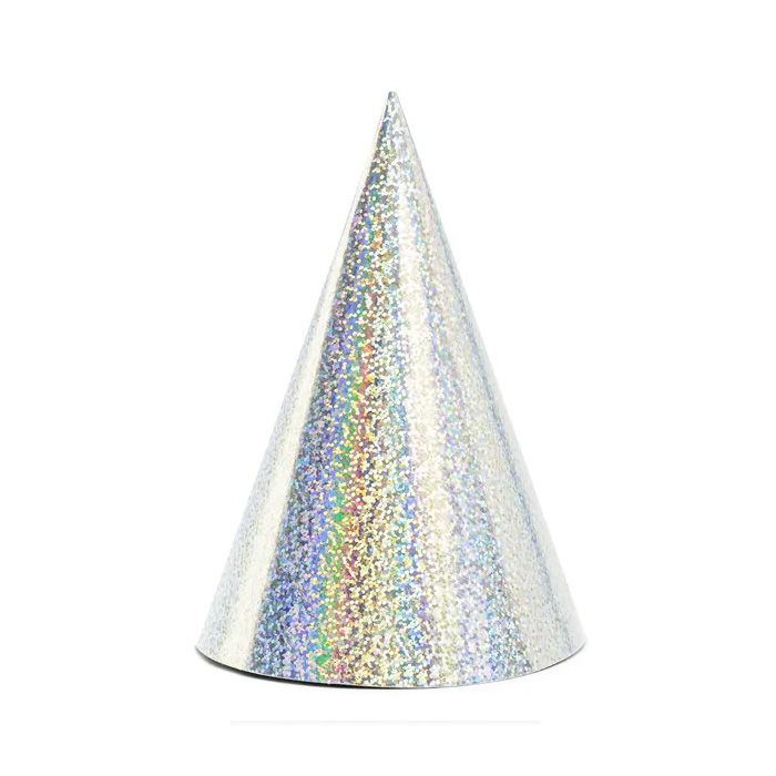 Holographic Silver Party Hats 6x