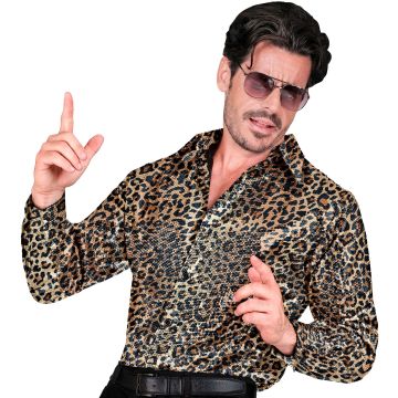 Gold sequin shirt with leopard print for men