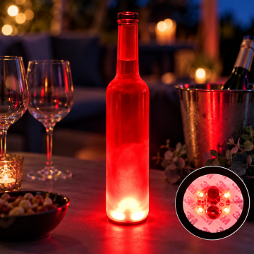 Red LED Bottle Lights Foam Coaster 50x - with Self-Adhesive Tape