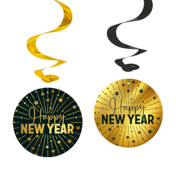 New Year swirls 4x black and gold - 95 cm