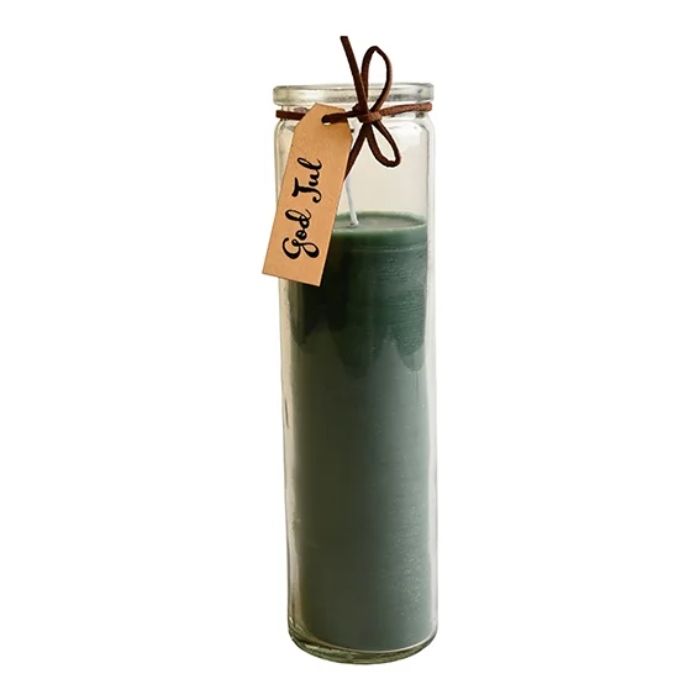 Candle in glass with merry Christmas motif green Det Gamle Apotek