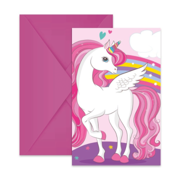 Pink unicorn invitations 6x - including envelope