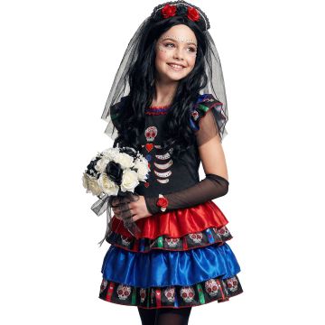 Sugar Skull Costume for Girls with Layered Skirt