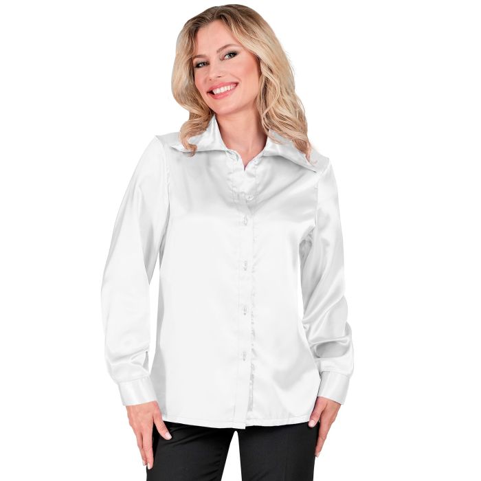 White Satin Disco Shirt for Women