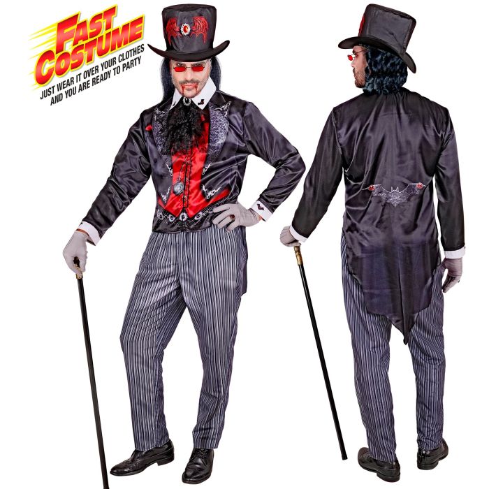 Vampire costume for men with hat and jabot