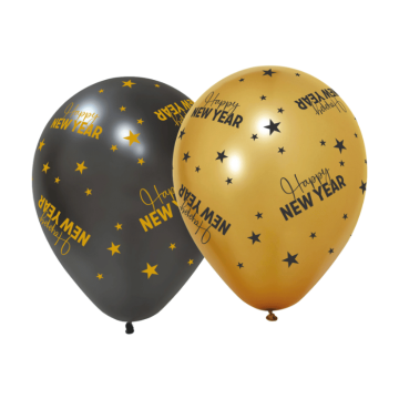 New Year's balloons 6x gold and black - 30 cm