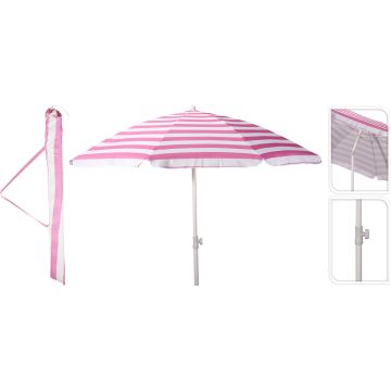 Beach Umbrella with Tilt Function, Pink and White, Ø 200/180 cm