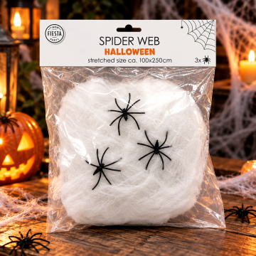 White Spider Web with 3 Spiders 20 g - 1x2.5 metres