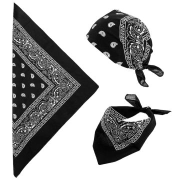 Black bandana with white pattern - 55x55 cm
