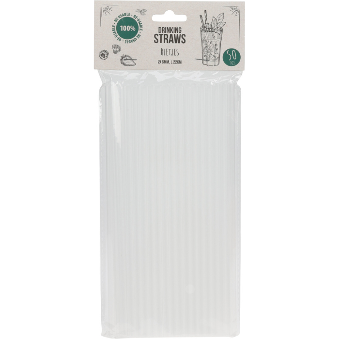 Reusable straws in frosty white 6x220mm - 50x