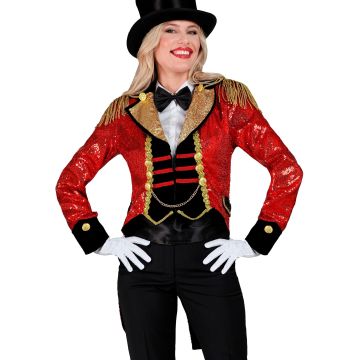 Red sequin jacket with gold lapels