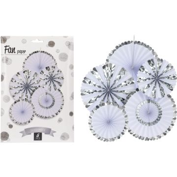 Silver Paper Fans for Wall Decoration, 5 pcs