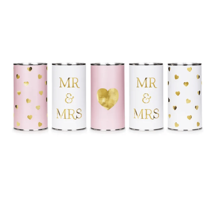 Wedding cans for the car retro pink - including string