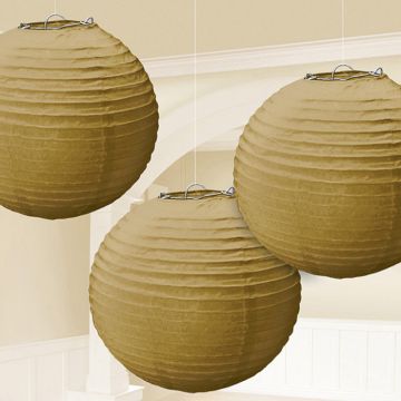 Gold Paper Lanterns 3x - 24 cm