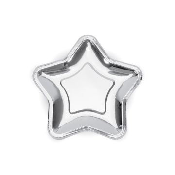 Silver Star Paper Plate 6x - 23 cm