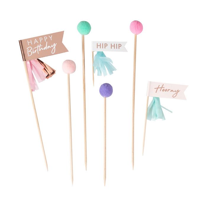 Pastel coloured happy birthday cake decoration - 7-18 cm 