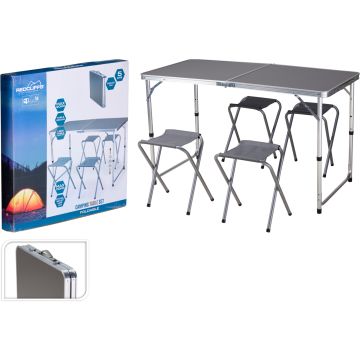 Camping Table with 4 Folding Chairs, 120 x 60 cm