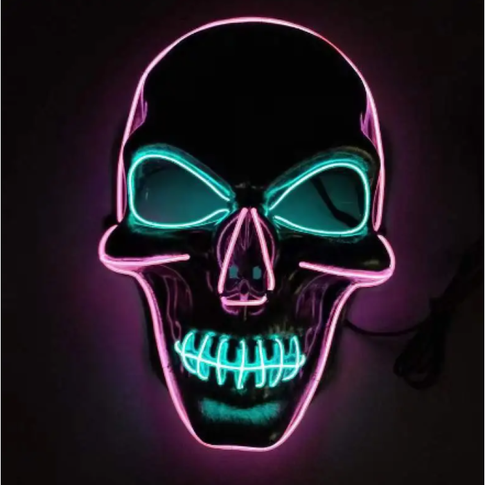 Spooky Halloween LED mask - Blue and pink skull