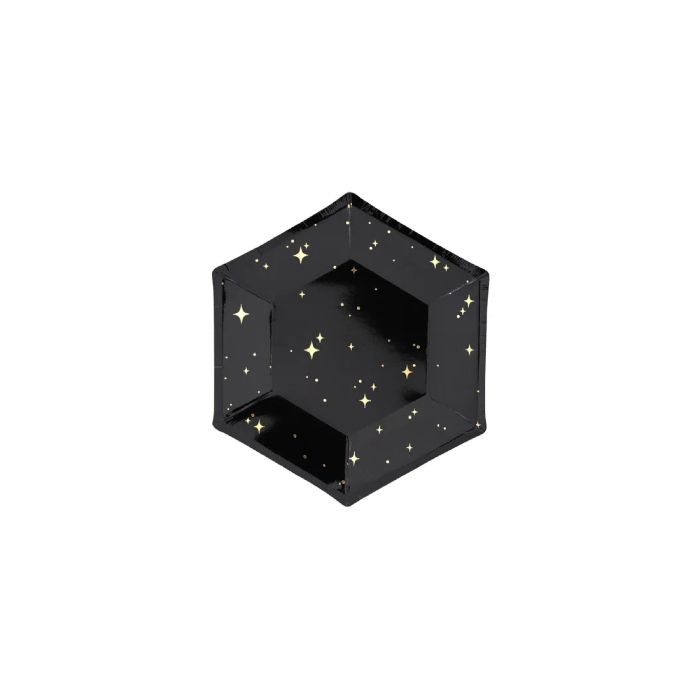 New Year's disposable plates black 6x - 20 cm
