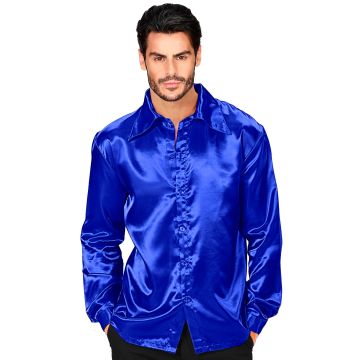 Blue satin disco shirt for men