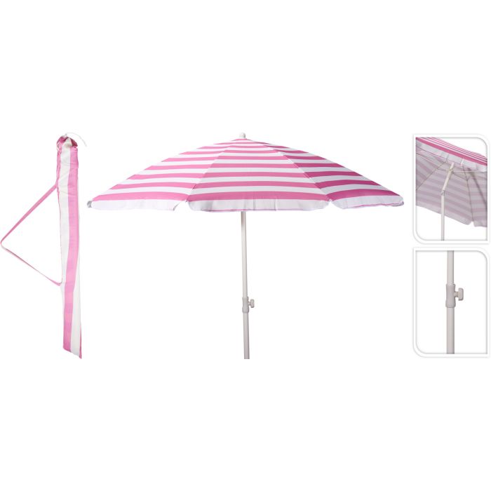 Beach Umbrella with Tilt Function, Pink and White, Ø 200/180 cm